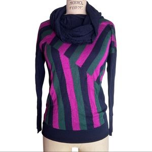 Striped cowl turtleneck sweater S